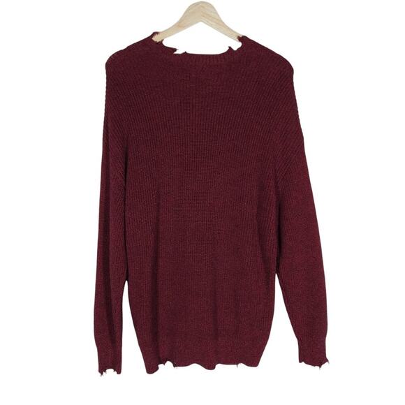 Pistola Womens Sweater Medium Burgundy Distressed Raw Hem Grunge Edgy Cozy Knit - Picture 7 of 13